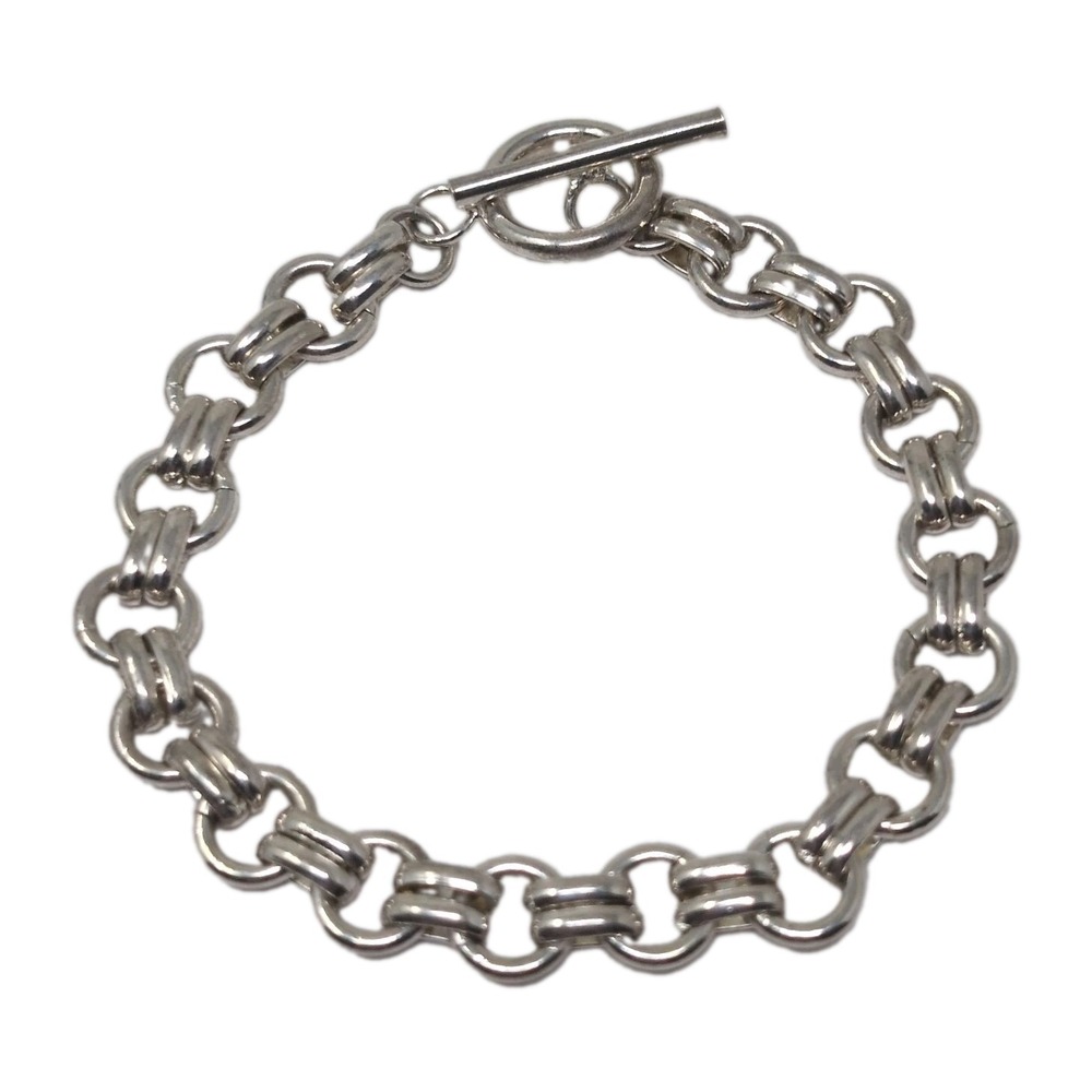 Charm Bracelet 925 Sterling Silver 19.1g Double Link Cable Chain Toggle 7.5"